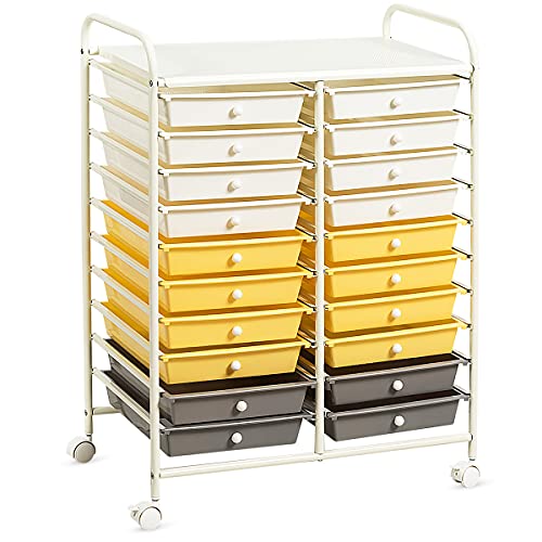 GOFLAME 20-Drawer Rolling Storage Cart, Multifunctional Art Craft Organizer Cart, Mobile Utility Storage Cart with Removable Drawers & Lockable Wheels, Craft Cart for Home Office School, Yellow - color: Yellow, size: 20-Drawer