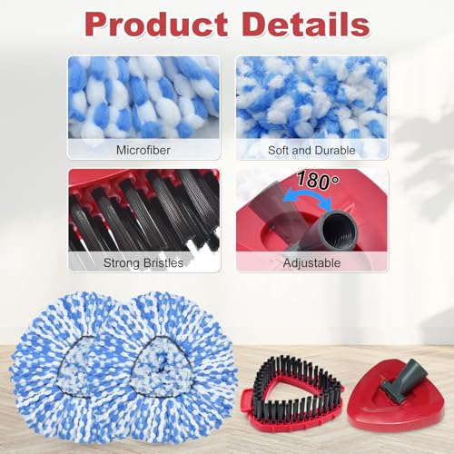 Spin Mop Replace Head, Base, Scrubber, Mop Handle for OCedar RinseClean 2-Tank System, Include 2 Microfiber Mop Refills, 1 Mop Handle, 1 Base and 1 Scrub Brush for Dry Wet Use Floor Deep Cleaning - color: 2 Blue Heads + 1 Set Mop Handle + 1 Base + 2 Brush