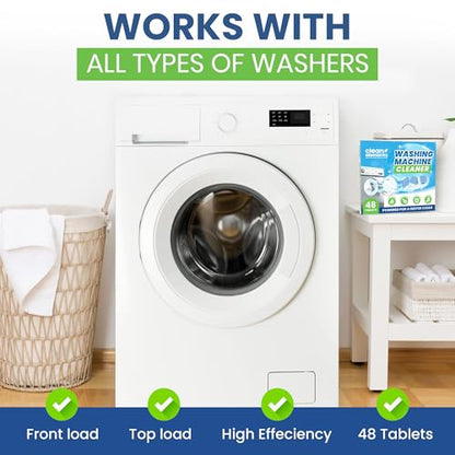 Washing Machine Cleaner Tablets 48 Pack – Deep Cleaning Descaler for HE, Front & Top Load Washers – Septic Safe, Eco-Friendly Freshener, Helps Maintain a Clean Drum – 24 Month Supply - size: 1 Count (Pack of 48)