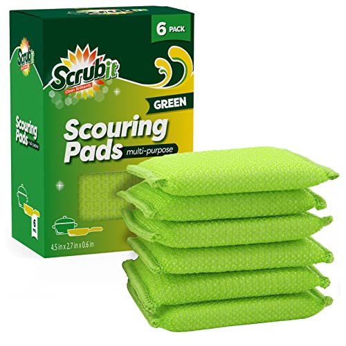 SCRUBIT Multi-Purpose Scouring Pad - Non-Scratch Cleaning Sponges for Pots, Pans, Dishes, Utensils & Non-Stick Cookware - Scrubbing Pads Use for Kitchen, Bathroom - 6 Pack Dish Sponge (Green) - color: Green