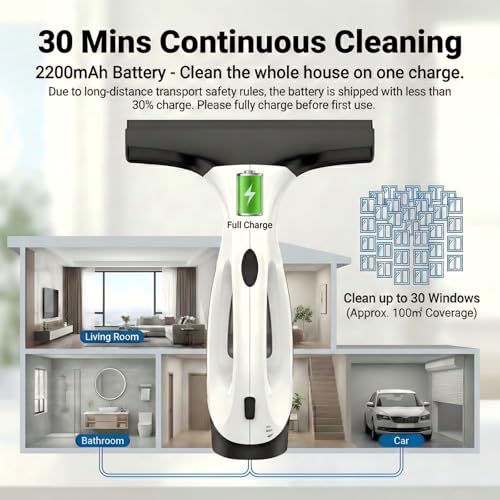 Electric Window Vacuum Squeegee, 2200mAh & 2000Pa Cordless Window Cleaner Tool with 150ml Water Collection Tank, Window Cleaning Kit for Shower Glass, Car, Door, Mirror, Home