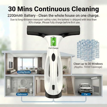 Electric Window Vacuum Squeegee, 2200mAh & 2000Pa Cordless Window Cleaner Tool with 150ml Water Collection Tank, Window Cleaning Kit for Shower Glass, Car, Door, Mirror, Home