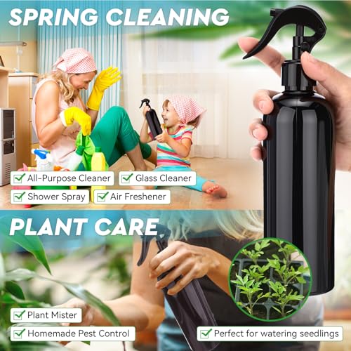 Lallisa 36 Pcs 16 oz Plastic Spray Bottles Leak Proof Empty Bottles for Cleaning Solutions Water Sprayer Bottle with Nozzle Mist, Labels and Handle Funnel for Auto Details, Planting, Kitchen (Black) - color: Black