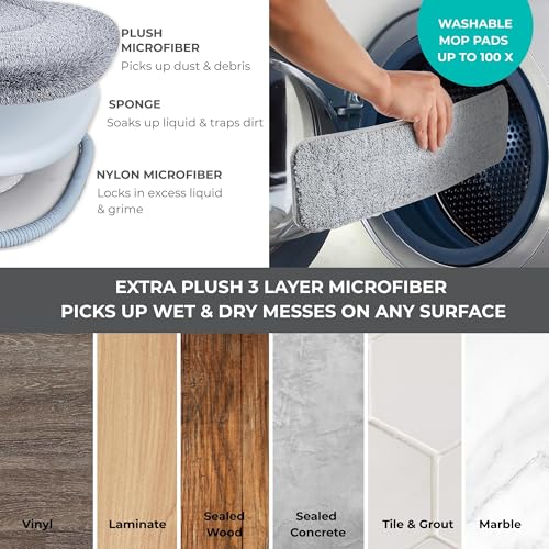 True & Tidy® SPRAY-250 Multi-Surface Spray Mop with Refillable Water Bottle for Floor Cleaning, Works on Wood, Tile, Marble etc, Use Any Cleaning Solution, Machine Washable Microfiber Mop Pads, Gray