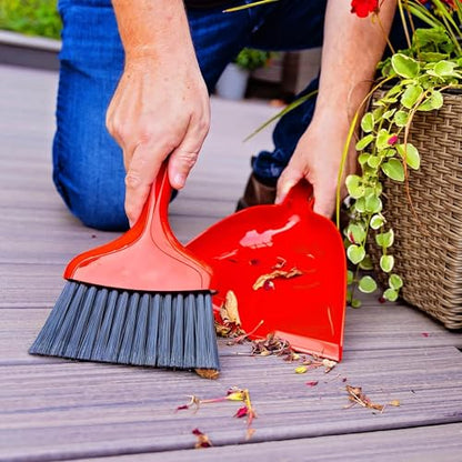 Whisk Broom and Dustpan Set, Red Handle with Black Bristles, Cleaning Combo
