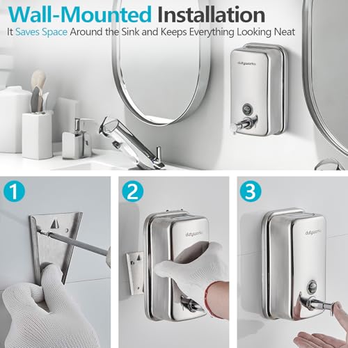 Stainless Steel Soap Dispenser - 800ml Large Capacity, Easy Wall Mount Installation, Soap Dispenser for Bathroom & Kitchen - Ideal for Commercial, Household, Office Use - size: 27.05 fl.oz./ 800ml