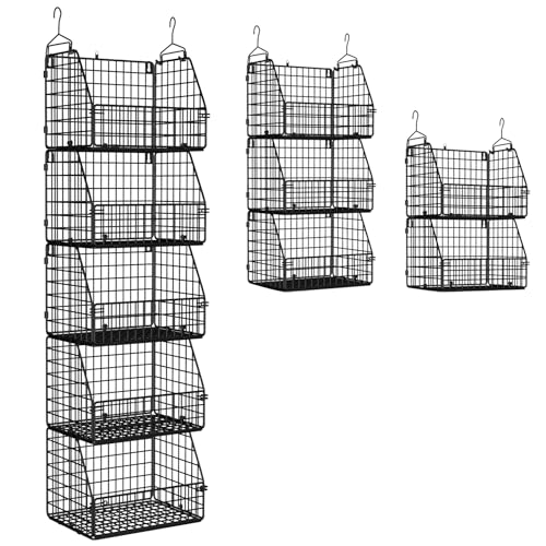 PUPPYCUTE Stackable Wire Storage Baskets for Kitchen Closet Pantry, Hanging Closet Organizers Storage Shelves Organization, Wall Mount Metal Basket Bins, Clothing Vegetable & Fruit Organizer 5 pcs - color: Black-5pcs