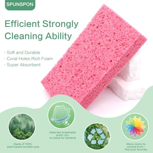 Large Cellulose Sponges, Kitchen Sponge for Dish, Thick Heavy Duty Scrub Pads, Non-Scratch Scrubber for Household/Cookware/Bathroom/Office/Boat 5.5" x 3" x 1" (7 Pack) Pink - color: Pink