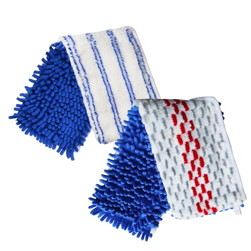 2 Pack Flip Mop Refills Compatible with O Cedar Mop, Flat Dust Mop Head Replacement for Dry & Wet Use, Chenille + Microfiber Mop Cover Pad for Deeper Cleaning, Double Sided Use for Hardwood Floor - color: White Blue/Red Blue - 2 Combinations With Differen