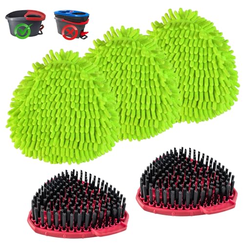 Chenille Mop Heads Replacements for Ocedar, Mop Replace Head for O Cedar Mops, Chenille Duster for O Cedar Easywring 1 Tank Spin Mops Includes 3 Pack Chenilles Pad Refills,2 Scrub Brush