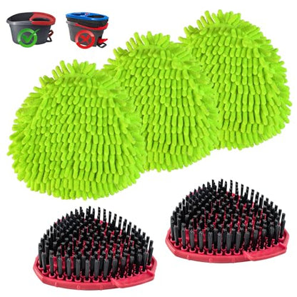 Chenille Mop Heads Replacements for Ocedar, Mop Replace Head for O Cedar Mops, Chenille Duster for O Cedar Easywring 1 Tank Spin Mops Includes 3 Pack Chenilles Pad Refills,2 Scrub Brush - color: Green