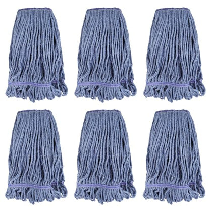 Commercial Heavy Duty Mop Heads Replacement: 6 Packs Industrial Wet Mop Head for Floor Cleaning - Commercial Products Looped End String Head Refills - color: 6 Count-blue