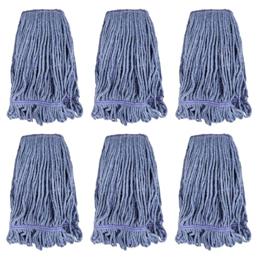 Commercial Heavy Duty Mop Heads Replacement: 6 Packs Industrial Wet Mop Head for Floor Cleaning - Commercial Products Looped End String Head Refills - color: 6 Count-blue