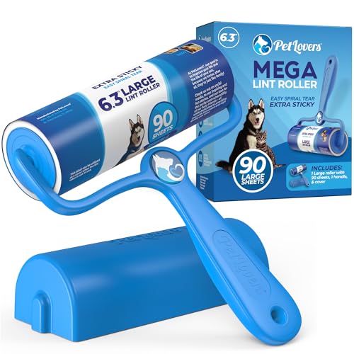 PetLovers 6.3" Large Lint Roller for Pet Hair Extra Sticky 90 Sheets, Ideal for Pet Hair Removal from Furniture & Clothes, Dog and Cat Lint Remover