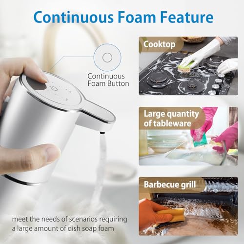 Automatic Foaming Soap Dispenser,4-Level Adjustable Foam, Wall Mount, USB Rechargeable,12.8oz/ 380ml,Touchless Hand & Dish Soap Dispenser for Bathroom, Kitchen,Hotel, Restaurant - color: Silvery, style: Foam