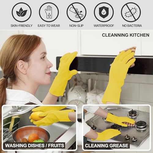 MAMISON 10 Pack Simple and Short Hands Gloves, Reusable Non-Slip Rubber Gloves Large Size - color: Yellow