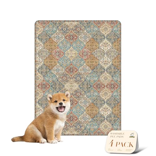 nunubaby 4PACK Washable Pee Pads for Dogs, Stylish, Non-Slip and Leak-Proof Pee Pads. Reusable Potty Pads for Dogs for Crates and Floors.(Cream/Multi,18" x24" ) - color: Cream/Multi, size: 18x24 Inch (Pack of 4)