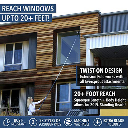 EVERSPROUT 5-to-12 Foot Swivel Squeegee & Microfiber Glass Window Scrubber, Window Squeegee & Window Cleaning Kit, Light-Weight Window Washing Kit with Extension Pole, Squeegee for Window Cleaning - size: 13 feet - With Pole