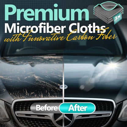 Airlab Microfiber Cleaning Cloth for Glass Cleaner Window Polishing Car Auto Detailing Lint Free Drying Dishes Kitchen Bathroom Magic Cleaning Cloths, Pack of 3, 12" x 12", Grey-Green - color: 12 X 12 Inch, Pack of 3, Grey-green