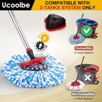 Spin Mop Replacement Head for O Cedar 2 Tank RinseClean, 4 Microfiber mop Refill, 1 Scrub Brush, 1 Mop Stick, 1 Mops Base, Deep Cleaning, 30" to 58" Mop Handle Replacement - size: 4+3 Mop Set(2 Tanks System)
