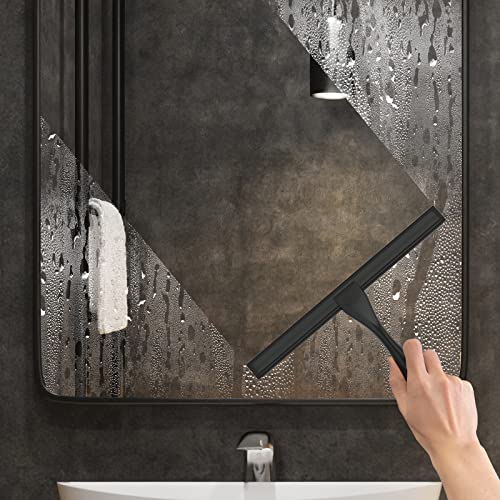 All-Purpose Stainless Steel Shower Squeegee for Shower Glass Door with Adhesive Hook, Bathroom Cleaner Tool Household Window Mirror Squeegee for Glass Doors, Cleaning Tile Wall, Car, 14 inch, Black - size: 14-inch