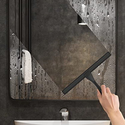All-Purpose Stainless Steel Shower Squeegee for Shower Glass Door with Adhesive Hook, Bathroom Cleaner Tool Household Window Mirror Squeegee for Glass Doors, Cleaning Tile Wall, Car, 12 inch, Black - size: 12-inch