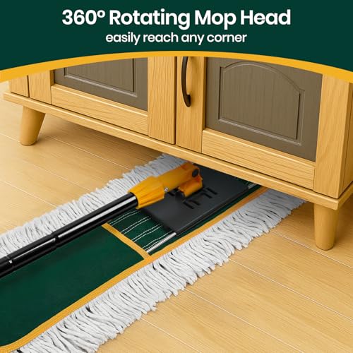 36” Commercial Duster Mops, Extra Large Floor Duster with 2 Replacement Pads, 60” Long Handle Heavy Duty Industrial Wet&Dry Flat Mop for Hardwood Floors, Marble, Laminate, Tile, Concrete, Garage - color: 36" Green Mop+2 Pads