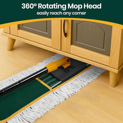 36” Commercial Duster Mops, Extra Large Floor Duster with 2 Replacement Pads, 60” Long Handle Heavy Duty Industrial Wet&Dry Flat Mop for Hardwood Floors, Marble, Laminate, Tile, Concrete, Garage - color: 36" Green Mop+2 Pads