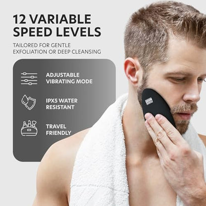 ChargeWorx Silicone Face Scrubber, Sonic Facial Cleansing Brush with 12 Speeds, Exfoliating Pore Cleanser, Waterproof Rechargeable Skincare Tool for Women and Men, Black
