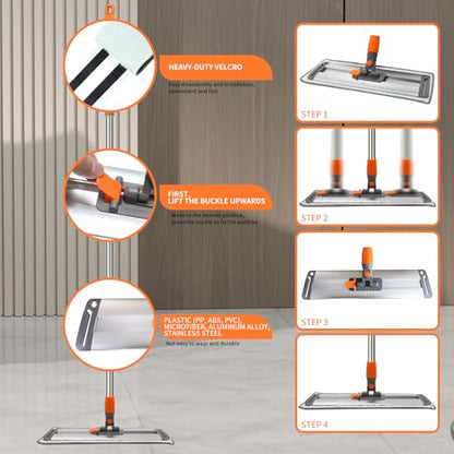 17-inch Large Aluminum mop,a Wet/Dry Microfiber mop with a Washable,Reusable Cleaning pad and an extendable Handle,Suitable for Hardwood Floors,Laminate Floors, Removing pet Hair,and Window Cleaning