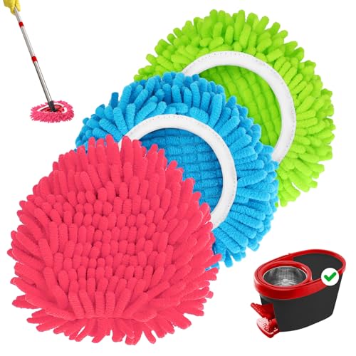 Baderke 3 Pack Chenille Mop Heads Replacements Compatible with 1 Tank System Chenille Duster Replacement Heads Microfiber Spin Mop Refill Pads Reusable Dust Refills for Floor Cleaning (Multicolor) - color: Multicolor