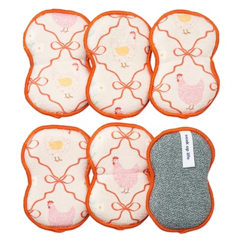Sponge Set in Hens Pink, 6 Pack Super Absorbent Washable Reusable Cleaning Sponges Made from Recycled Materials, Durable Eco Friendly Kitchen Sponges - color: Hens Pink