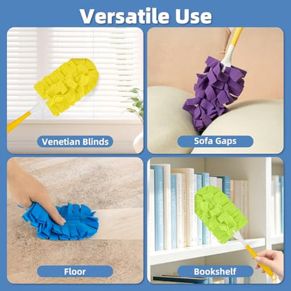 6 PCS Fleece Reusable Duster Refills for Swiffer, Washable 360 Dusters for Cleaning, Fans, Floors, Blinds, Windows (Include 1 Handle & Laundry Bag) - color: Purple,fuchsia,yellow,blue,green,gray