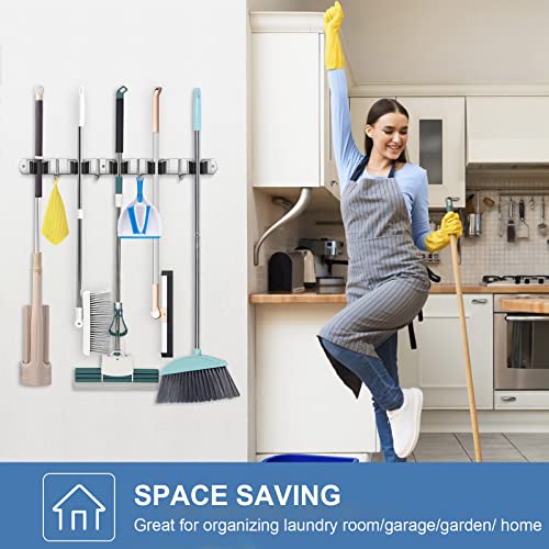 IMILLET 2 PACK Stainless Steel Mop and Broom Holder and 1 PACK Wooden Broom Holder