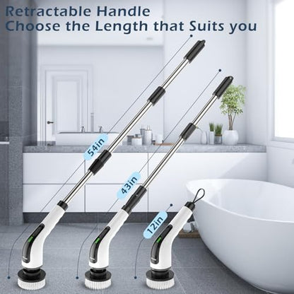 Bomves Electric Spin Scrubber, Cordless Cleaning Brush Scrubber for Home, Multi Replaceable Brush Heads-90Mins Work Time, 3 Adjustable Size, 2 Speeds for Bathroom Shower Bathtub Glass Car