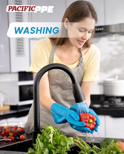 PACIFIC PPE 2 Pairs Reusable Dishwashing Cleaning Gloves with Latex Free, Cotton Lining, Kitchen Gloves, Blue, Small - color: Blue, size: Small (Pack of 2)