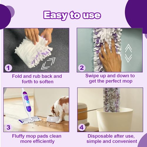 Pure Realm 20 Count Disposable Power mop Pads Compatible with Swiffer Power mop Refills and Wood PowerMop, Multi-Surface swiffer Wet Pads Refills Replacement Use for Floor Cleaning - color: Purple 20 Mop Pads