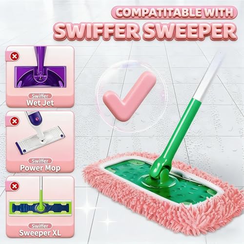 Reusable Microfiber Mop Pads, 3Pcs Replacement Compatible with Swiffer Sweeper Mop, Refills & Washable Dry Sweeping Cloths for Surface Hardwood Floor Cleaning(Pink) - color: Pink