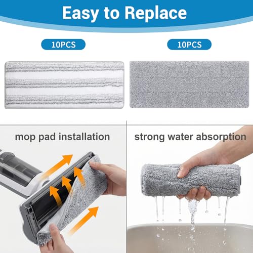 20Pcs Mop Replacement Pads, 13 * 4.9'' Universal Mop Pads Mop Head Refills Washable Wet Mop, Compatible with Most 11-13” Size Mops Microfiber Flat Mop Pad - color: White,grey