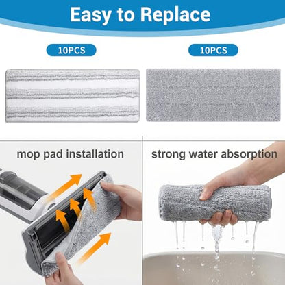 20Pcs Mop Replacement Pads, 13 * 4.9'' Universal Mop Pads Mop Head Refills Washable Wet Mop, Compatible with Most 11-13” Size Mops Microfiber Flat Mop Pad - color: White,grey