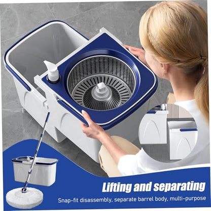 Spin Mop and Bucket Set 43-51 Microfiber 15 Telescopic Round Mop with Wringer, 2 Pads and Detachable Bucket Drain for HomeSpin