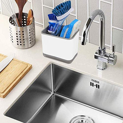 KeFanta Sink Counter Caddy, Plastic Dish Sponge Holder, Kitchen Brush and Scrubber Organizer with Drain Tray, White - color: Grey and White