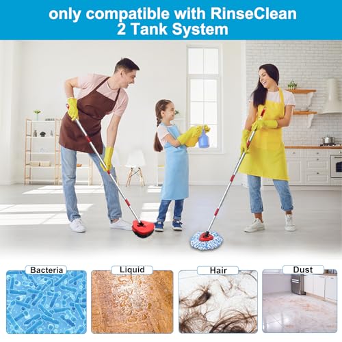 Mop Head Replacement for O Cedar, Spin Mop Replacement Head for O Cedar RinseClean 2 Tank System, Mop Heads Includeds 6 Mop Replacement Heads, 1 Spin Scrub Brush & 1 Base, Blue - color: Blue