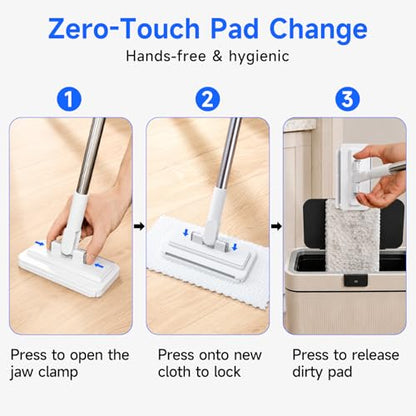 48" Mini Swifter Mop – Hands-Free Quick-Clamp Lazy Mop, with 5 Reusable Cloths, Small Head for Spot Cleanups – Easy Sweeping Floor Dust, Pet Hair, Best Complementary Tool - size: 48in Long Handle Mini Mop with 5 Reusable Cloths