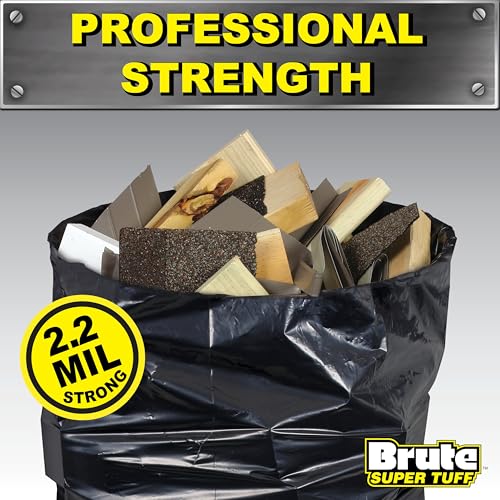 Brute Super Tuff Heavy Duty 2.2 MIL Contractor Bags, Extra Large Trash Bags, Twist Tie Closure, Black, 55 Gallon, 15 Count (Pack of 4) - size: 15 Count (Pack of 4), style: Contractor (55 Gallon)
