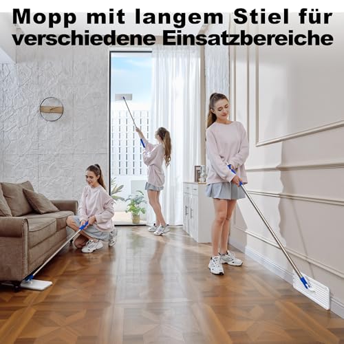 Mop and Bucket Set, Mops for Floor Cleaning with 60" Long Handle, Squeeze Flat Mop and Bucket System, Dry & Wet Dust Mop for Household Floor Cleaning with 5 Microfiber Mops, Slate Blue - size: Mop System (Blue) - 60" Handle - 5 Total Pads
