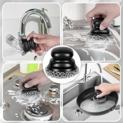 Cast Iron Scrubber and Scraper, Chain Mail Scrubber Cast Iron for Cleaning Dishes, Stock Pots, Pans, Griddles, Grills, Dish Scouring Pads - color: Black Coarse Mesh