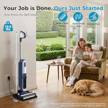 OLIXIS Wet Dry Vacuum Cleaner, Cordless All-in-One Vac Mops, Vacuum Mop with Self-Cleaning System, Dual Water Tank Design, Tangle-Free Brush, Dual-Edge Cleaning, 35-Min Runtime - color: Blue