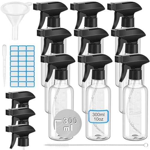 9 Pcs 10oz/300ml Plastic Spray Bottle Bulk for Plant Small Spray Bottle Fine Mist Water Sprayer with Measurement Upgraded Adjustable Nozzle Refillable Empty Container for Cleaning, Hair, Cooking - color: Clear, size: 10oz/300ml, style: Measurements