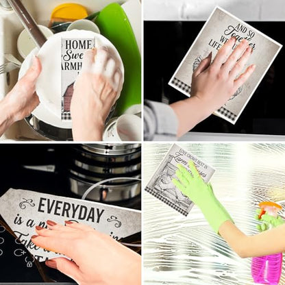 Reusable Swedish Dishcloths for Kitchen, 6PCS Farm House Cellulose Sponge Paper Towels Washable, Country Absorbent Fast Drying Swedish Dish Cloth for Home Cleaning - style: Farmhouse